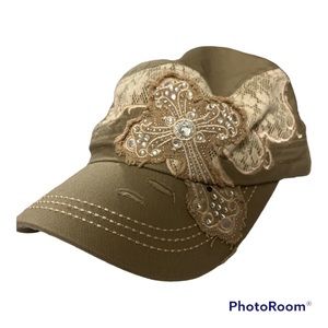 KBETHOS Distressed Y2K Adjustable Cap With Crosses and lace